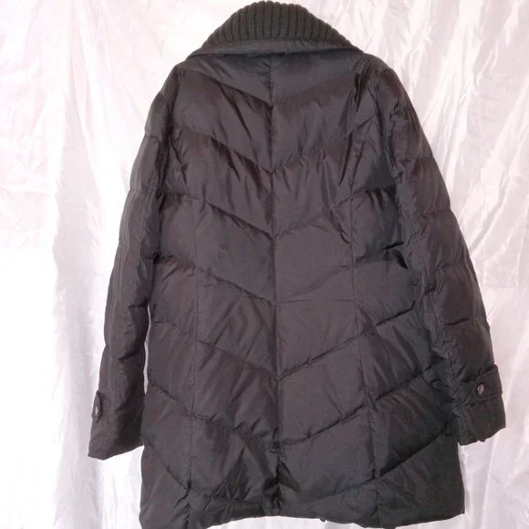 Cole Haan Black Women's Down Coat Jacket with Knit Collar size Large - Picture 2 of 12